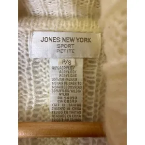 Vintage jones new work cream mohair blend‎ turtleneck cable knit sweater small thumbnail 3