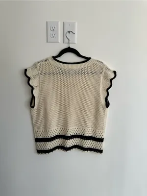 Gilli Cream Crochet Knit Top with Black Trim thumbnail 5