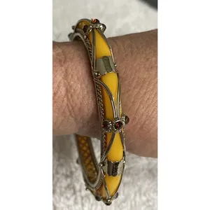 Source Unknown Bangle Bracelet Rhinestones Gold Tone Framed Vintage Jewelry Wedding Indian 8” thumbnail 3