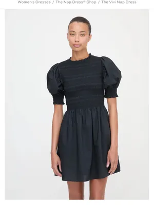 Hill House The Vivi Nap Dress Black Puff-Sleeve Smocked Waist Dress thumbnail 2