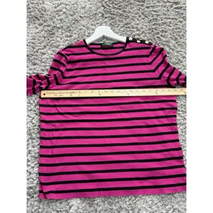 Lauren Ralph Lauren Shirt Womens Size L Pink Black Striped Long Sleeve Preppy thumbnail 12
