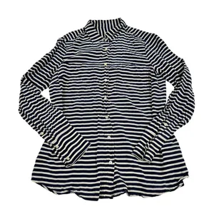 J.Crew The Boy Shirt Navy White Striped 100% Silk Button Down Size 10 thumbnail 1