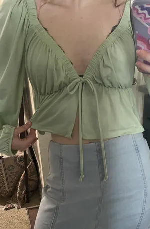 Lulus Blue Blush Open Front Blouse thumbnail 3