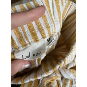 Land N' Sea linen rayon yellow white‎ striped pants pockets belted women's M thumbnail 5