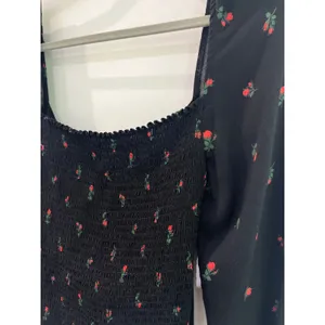 Reformation Pinto Black Long-Sleeve Rose Print Square-Neck Top Sz 10 thumbnail 9