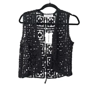 SUMMER AWAY Crochet Tie Front‎ Vest Top Black NWT Small thumbnail 2