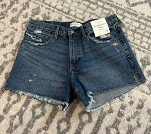 Abercrombie & Fitch Dark Blue Distressed Denim Cutoff Shorts thumbnail 1