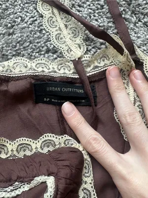 Urban Outfitters Brown Satin Lace-Trim Mini Chemise thumbnail 5
