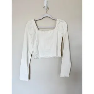 Free People Long Sleeve Crochet Lace Trim‎ Crop Top Ivory White Size Small NEW thumbnail 3