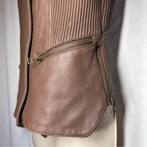 My Tribe Leather Moto Jacket Brown Full Zip Asymmetric Hem Biker Rocker XS Y2K thumbnail 4
