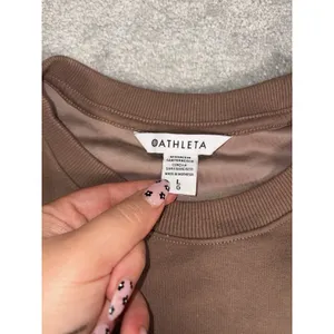 Athleta Womens L Retroplush Velvet Crewneck Sweatshirt Pullover Side Snaps Brown thumbnail 4