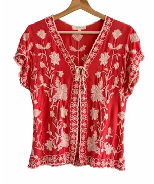 Solitaire Womens Boho Festival Embroidered Cardigan Top Size L Floral Cottage thumbnail 1