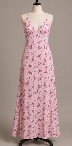 Wild Fable Small Dress Pink‎ Floral Lace Halter Maxi Side Slit NEW Cottagecore thumbnail 1