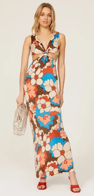 RONNY KOBO Women's Floral Printed Retro Mid Cutouts Scoop Back Dress Size Small thumbnail 1