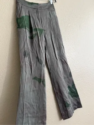 Veronica Beard 0 Robinne Wide Leg Pleated Trousers Gray Green Watercolor Artwear thumbnail 6