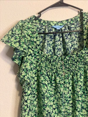 Draper James Green Floral Ruffle Sleeve Smocked Blouse thumbnail 3