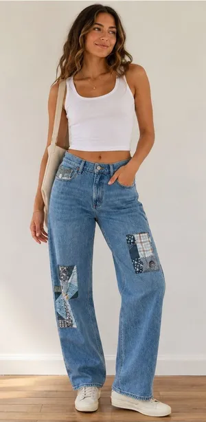 Abercrombie & Fitch 90’s Relaxed Straight-Leg Jeans Patchwork Jeans Size 33 thumbnail 1