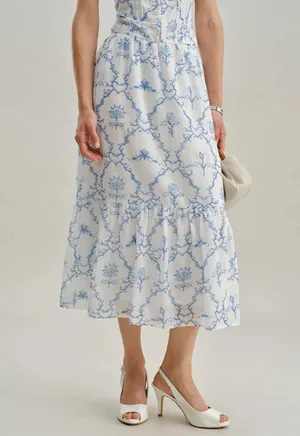 Rihoas White Floral Tiered Midi Skirt thumbnail 1
