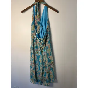 Dressbarn Sz 10 Teal Paisley Floral Halter Midi Dress Blue Pink Beach Vacation thumbnail 2