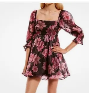 Thirty/Thirty LA Floral Organza Babydoll Dress Sz L thumbnail 3