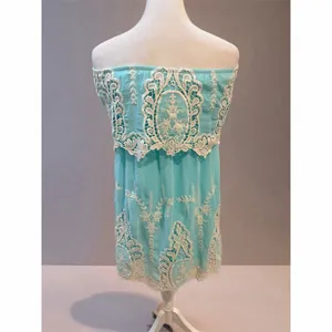 Hot & Delicious Dress Womens Size S Aqua Blue Strapless Lace Overlay Mini Boho thumbnail 6