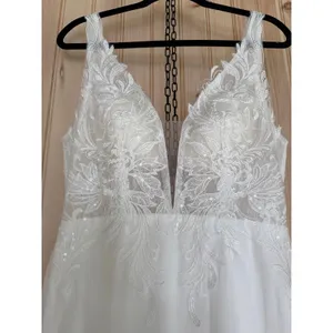 NWT Lulus Forever Promised White Chiffon Embroidered Sequin Maxi Dress Bridal L thumbnail 6