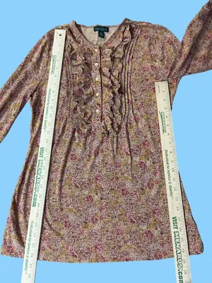 Lauren Ralph Lauren Womens M Paisley Floral Ruffle Blouse 100% Cotton Used thumbnail 8