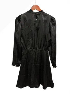 Zara Black Satin Long Sleeve Mini Dress Size S thumbnail 2