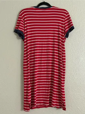 Lauren Ralph Lauren Striped Crest Henley Preppy T Shirt Dress Red Navy Size XL thumbnail 7