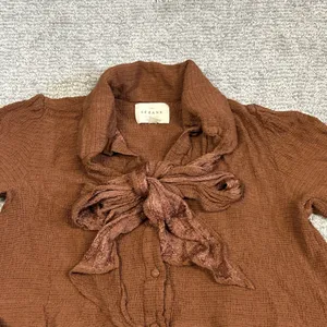 Sézane Selena Tiered Mini Dress Womens 38 US 6 Brown Tie Neck Tunic Top Stretch thumbnail 2