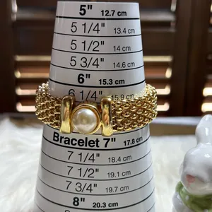 Vintage faux pearl popcorn chain magnetic closure gold tone bracelet thumbnail 8