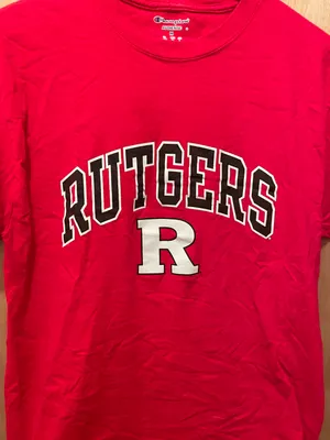 Champion Rutgers University T Shirt New Jersey College Red Size medium small stain as seen in picture thumbnail 2
