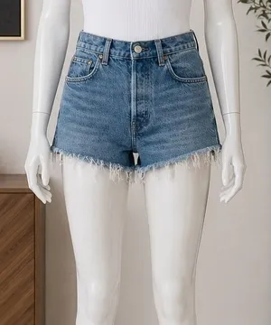 Reformation Womens Denim Shorts Blue High Rise Frayed Hem 28 thumbnail 1