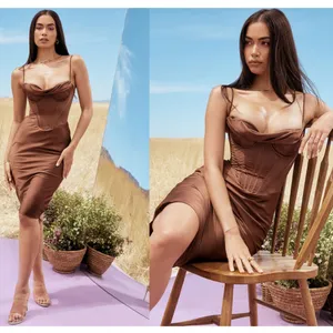 HOUSE OF CB S D-DD 'Myrna' Chocolate Satin‎ Corset Slip Dress NWOT thumbnail 4