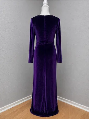 #678 Purple Velvet deep v neckline. Faux wrap-style maxi dress thumbnail 4