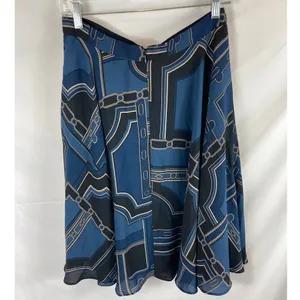 Ann Taylor Patterned Flow Skirt Black and Blue Size 6 thumbnail 6