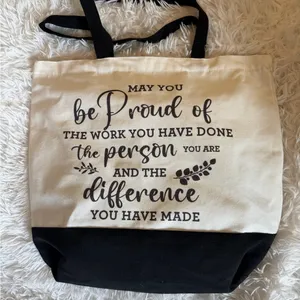 🩷 3/$18 Inspirational quote canvas shoulder bag Stylish Black and White Tote Bag thumbnail 1