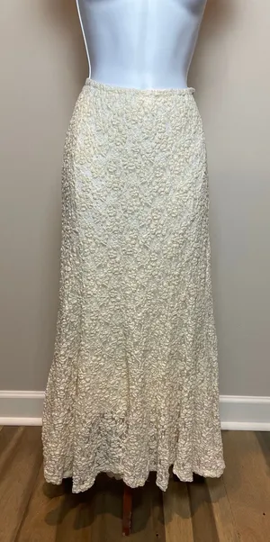 Free People Skirt Size L Cream Lace Tiered Mermaid Midi Cotton Blend thumbnail 1