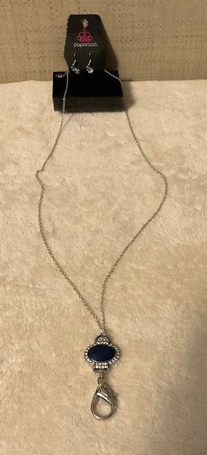 Paparazzi Silver-Tone Necklace with Deep Blue Oval Accent thumbnail 1