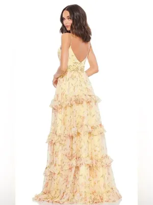NWT Mac Duggal 67794 Yellow Tiered Floral Chiffon Gown Size 2 thumbnail 5