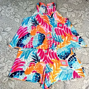 Lilly Pulitzer Edona Romper Goombay Smashed Pink Blue Orange Sz 00💛 thumbnail 11