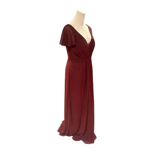 Azazie Rylee Burgundy Chiffon Bridesmaid Dress Size 10 Maxi V-Neck Slit Prom thumbnail 3