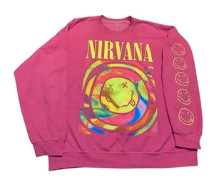 Urban Outfitters X Nirvana Oversized Sweatshirt‎ Spiral Smile Face Pink Crewneck thumbnail 1