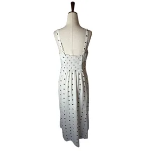 Old Navy Maxi Dress Women Medium White Polka Dot Ruffle Linen Blend Cami Retro thumbnail 3