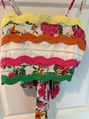 Farm Rio Toucan’s Garden Floral Wrap Crop Top | XS thumbnail 5