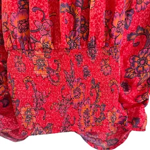 Free People Long Sleeve Floral V-Neck I Got You Printed Top Red Size Medium thumbnail 8