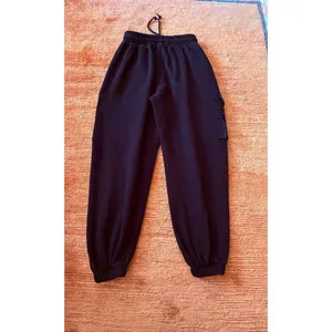 Women Black Cargo Jogger Pants Mixed Media Fleece Nylon Pockets Size M thumbnail 8