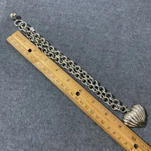 Anne Klein Authentic Ribbed Heart Silver Tone‎ Vintage 80's Necklace Link Toggle thumbnail 9