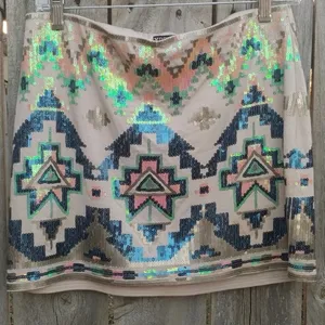 Express Pastel Sequin Skirt EUC thumbnail 1