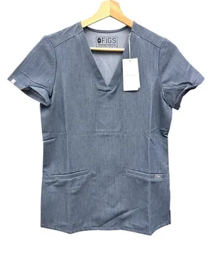 NEW Figs Casma Three Pocket Scrub Top in Heather Denim Size XS thumbnail 1